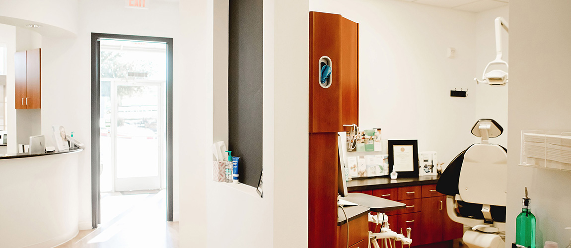 Dental treatment room near front desk