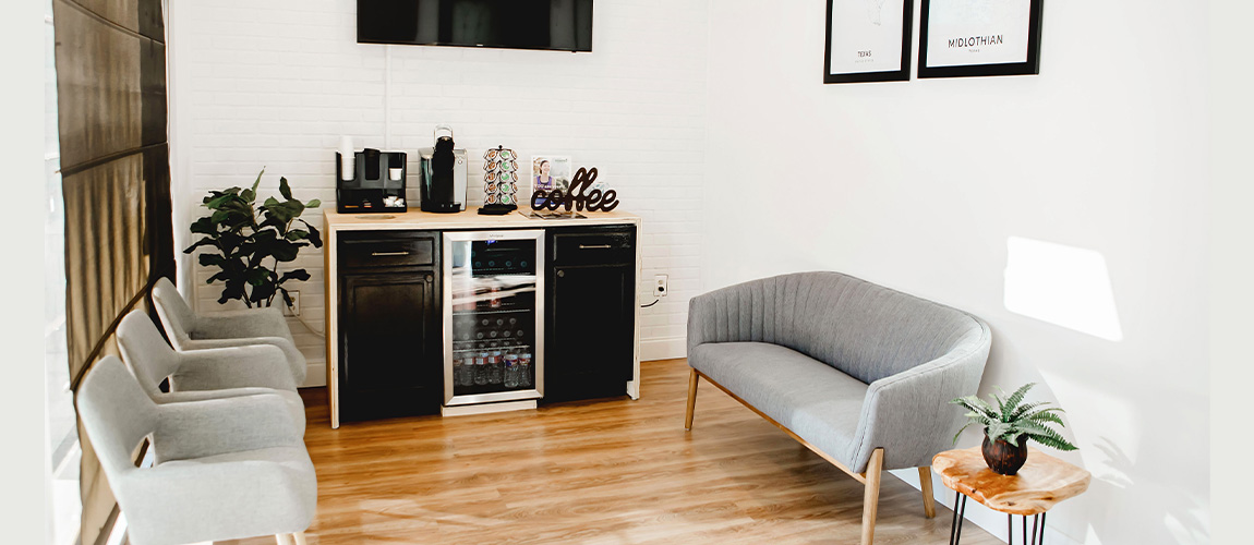 Dental office waiting room and beverage bar